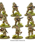 Thirty US Army Infantry Minis Set For Bolt Action Tabletop Wargaming 28mm Plastic WWII Figures with Optional Gear Displayed