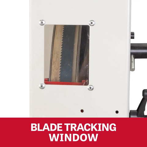 18-Inch Woodworking Band Saw Pro Grade 3 HP 230V 1PH blade tracking window for precise adjustments