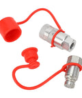 Badass Flat Face Hydraulic Quick Coupler Set 1 4In Npt Iso16028 Carbon Steel Connectors Zinc Coated For Excavators Works On Rigs Daily No Leaks At High Pressure Reliable Power Transfer Gear For Mechanics To Fix Stuff Fast And Real Hardcore Use. silver hydraulic coupler set with red dust caps
