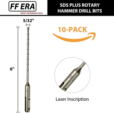 FF ERA SDS Plus rotary hammer drill bit, front view, carbide tipped, 5/32 in x 6 in, 10-pack