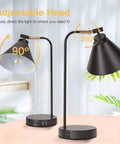 Dimmable Touch Bedside Lamp With 2 USB Ports And AC Outlet Industrial Black Nightstand Reading Light With Metal Flexible Gooseneck