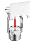 Heavy Duty Fire Sprinkler Head Five Pack With Slick Chrome Plated Brass Construction And Speedy 155 Degree Glass Bulb Activation For Smooth Sidewall Emergency Coverage, close-up view of sprinkler head.