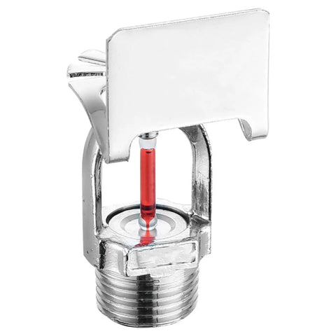 Heavy Duty Fire Sprinkler Head Five Pack With Slick Chrome Plated Brass Construction And Speedy 155 Degree Glass Bulb Activation For Smooth Sidewall Emergency Coverage, close-up view of sprinkler head.