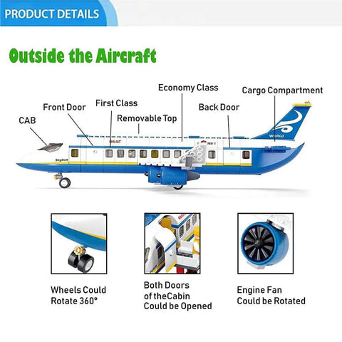City Airport Building Block Set For Kids Aged 6 To 12 With 463 Pieces Plane Station And Helicopter Build Kit For STEM Learning And Role Play As Captain Or Passenger Easy To Assemble Perfect Birthday Gift For Boys And Girls image showing details of aircraft toy.