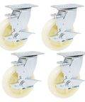 Heavy Duty Swivel Casters With Locking Brake 4 Inch White Caster Set for easy furniture movement and industrial transport.