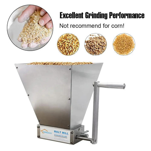 Two Roller Malt Mill For Homebrew Stainless Steel Grain Crusher With Adjustable Gap Manual Hand Crank Malted Barley Grinder Durable Anti Corrosion Construction For Consistent Grind And Fresh Mash Every Brew