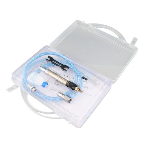 Heavy Duty Pneumatic Pencil Die Grinder 70000 RPM High Speed Power Tool with hose and accessories in a clear storage case.