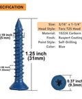Specification diagram of Torx Head Concrete Screws For Masonry Anchoring 3/16 x 1-1/4 Inch, showing dimensions and features.