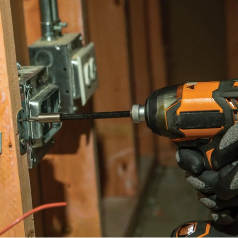 Impact Driver Kit With 7 In 1 SAE Socket Set And 14 In 1 Multi Bit Adjustable Length Screwdriver Two Piece in use.