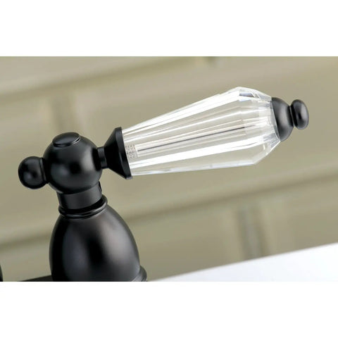 Crystal lever handle detail of Oil Rubbed Bronze Centerset Bathroom Faucet With Crystal Lever Handle Drip Free Ceramic Cartridge 1.2 GPM.
