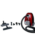 Heavy Duty HEPA Canister Vacuum Cleaner With 1400 Watt Variable Suction Motor And Three Stage Filtration That Crushes Dust Like A Champ includes various tools.