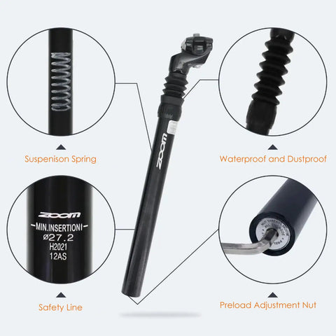 Bike Suspension Seat Post With Adjustable Spring Coil Damper, 27.2/30.4/30.9/31.6mm Diameters for MTB E Bike BMX and Kids