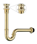 Brushed Gold U-Shape Sink Stopper Kit With Overflow For Bathroom One And A Quarter Inch Slip Inlet Drain Bottle Trap Complete Pop Up Waste Set