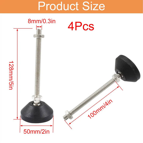 Beefy 4 Pack Adjustable Leveling Feet With M8 Thread Heavy Duty Furniture Levelers For Chairs And Cabinets 5 Inch Height 100mm Length 50mm Base Nickel Plated Stabilizers For Uneven Floors