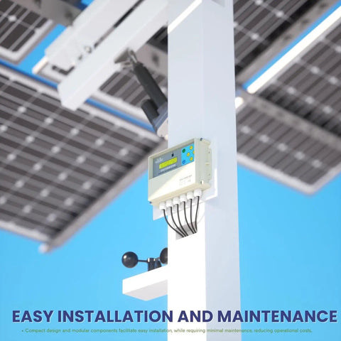 Dual Axis Solar Tracker Controller Kit With Auto Sun Tracking Wind Sensor LCD Display And Remote mounted on a pole