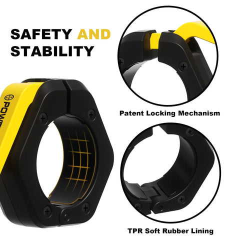 2 Inch Olympic Barbell Clamps With Non Slip Quick Release Collars For Heavy Lifts and safety grip, patent locking mechanism