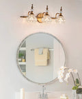Vintage Brass Vanity Light Fixtures For Bathroom Lighting Retro Brass Vanity Sconces For Home Easy Install Classic Antique Look For Mirrors And Makeup Areas Warm Soft Bath Glow Dope Retro Vibe installed above round mirror.