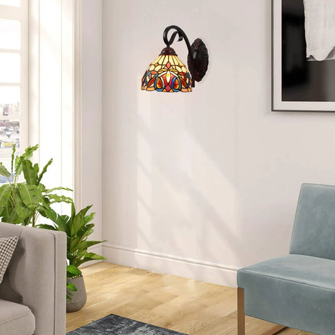 Serenity Victorian Tiffany Style Wall Sconce In Dark Bronze 1 Light Eye Candy Multicolor Glass With Crystals Indoor Lighting Fixture