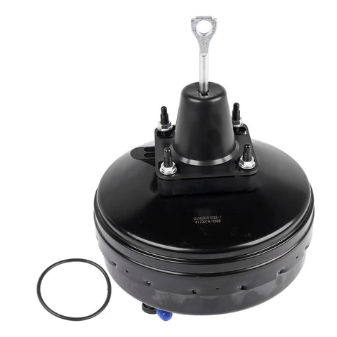 Top Shelf Power Brake Booster Bolt-On Replaces 5474431 for Chevy Silverado with black finish and round design.