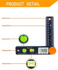 Dead On Accurate Digital Angle Finder With Bright Led Display And Spirit Level No Fuss 5 Inch Pocket Protractor for carpenters shows level indicators.