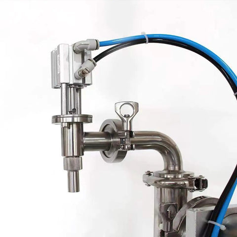Detail of Top Tier Automatic Bottle Filler With Fully Pneumatic Piston Drive, Drip Proof Single Head Nozzle, focusing on stainless steel nozzle.