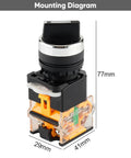 2-Pack Momentary Rotary Selector Switch, 3 Positions, 10A 380V, 22mm Panel Mount, Built Tough, Heavy Duty Control Switch LA38-11/20 side view