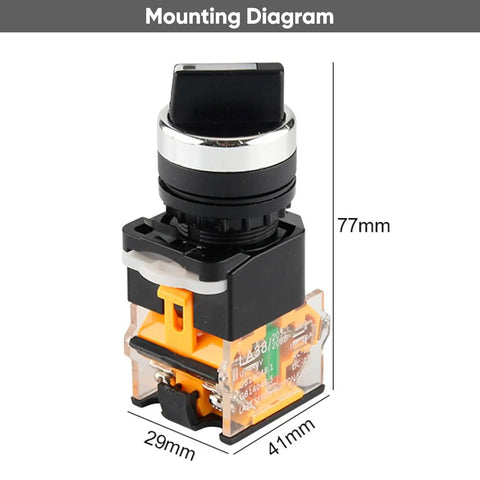 2-Pack Momentary Rotary Selector Switch, 3 Positions, 10A 380V, 22mm Panel Mount, Built Tough, Heavy Duty Control Switch LA38-11/20 side view