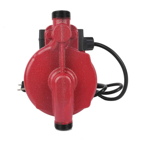 Heavy Duty Cast Iron Pressure Booster Pump With Automatic Hot Water Recirculation System 3/4 Inch Outlet 115V 60Hz Copper Motor shown from front view, red finish.