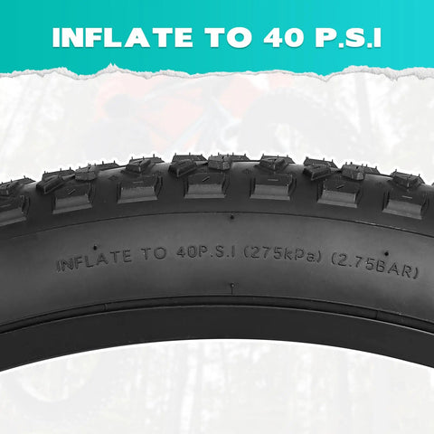 26 Inch Fat Bike Tire Set With Inner Tubes Two Pack For E-Bike Snow MTB And Tricycle Replacement 26 By 3.0 75-559 Foldable Tires Durable Nylon Rubber Build Schrader Valve High Wear Resistance Long Lasting Ride, tire close-up