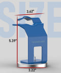 Side view of Magnetic Mig Welding Torch Holder Stand With Strong Magnetic Base For Mig Torch And Welding Gun Holder Durable Steel Construction With Blue Finish And Lightweight One Point Seven Pound Design For Secure Hands Free Welding, showing size dimensions.