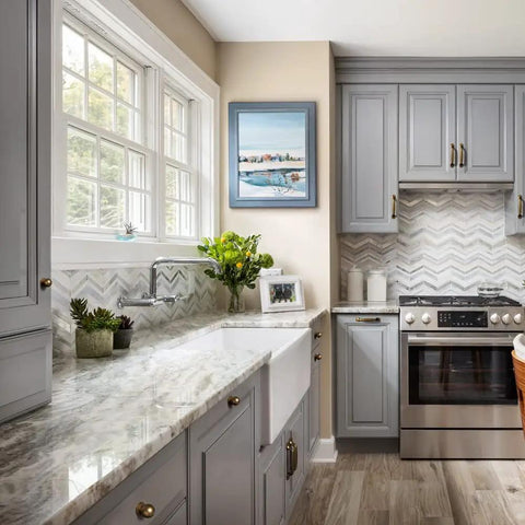 Kitchen with Six Pack Classic Round Cabinet Knobs 1 Inch Solid Ball Drawer Knobs With Vintage Antique Brass Finish Zinc Alloy Hardware