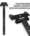 18-Inch Matte Black Barn Door Hinges, Heavy Duty 4mm Thick Iron Gate Hinges With Pack Of 2 And 12 Black Coated Screws, front view