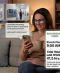 Woman using Boss Approved App Synced Fingerprint Time Clock on phone, correcting punch time with ease.