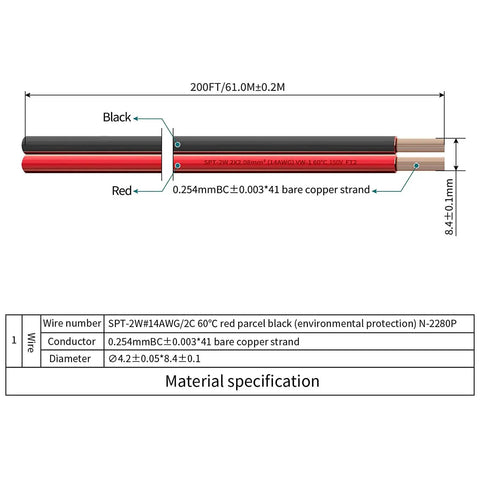 Low Voltage Landscape Lighting Wire 14 Gauge 2 Conductor Red And Black 200 Feet Direct Burial, Weatherproof specifications