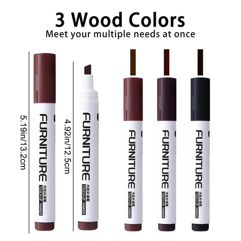 Easy Peasy Furniture Markers And Wood Scratch Repair Pens With No Sweat Color Match Swatch Card For Scuffed Floors Desks Tables Helping Surfaces Look Fresh Again In Brown Reddish Chestnut, showing three wood color markers.