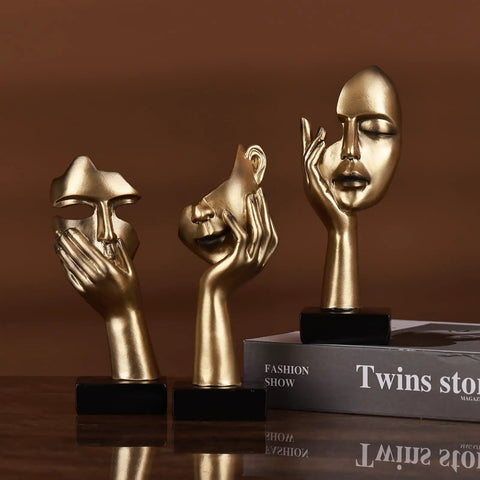 Three Piece Thinker Statue Set Black Gold Modern Home Decor Abstract Figurines For Shelves Living Room Coffee Table And Office Desk