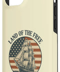 Patriotic Sailboat Flag iPhone 14 Case With Vintage American Flag Design Celebrating 1776 Red White And Blue Pride Durable Protective Cover