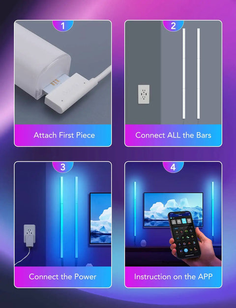 Next Level Smart Gaming Light Bar With Dynamic Rgbic Wall Mount And Hella Smooth Bluetooth App Control For Alexa And Google Setup steps to install