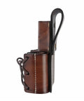 Side view of Go-To Must-Have Leather Tool Organizer Belt Pouch Bull Pin Holster Wrench Hammer Holder with riveted leather sleeves