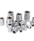 High-Strength E-Type Torx Socket Set Kit With One Quarter, Three Eighths, And One Half Inch Sockets, Durable Heat-Treated Steel