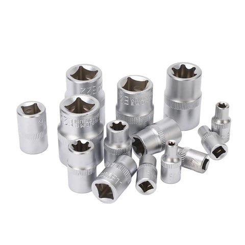 High-Strength E-Type Torx Socket Set Kit With One Quarter, Three Eighths, And One Half Inch Sockets, Durable Heat-Treated Steel
