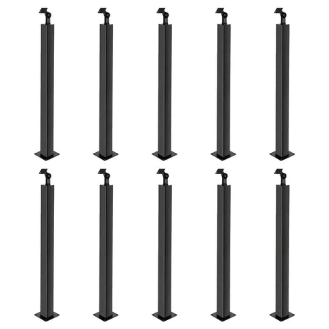Badass Matte Black Railing Post, Holeless Setup With Hella Easy 270 Degree Adjustability, Rock Solid Iron Frame Resists Rust Like A Champ, Perfect For Porch Upgrades Delivering Sick Contemporary Retro Vibes That Slap With Any Backyard Setup. Set of ten matte black steel railing posts with a holeless base.