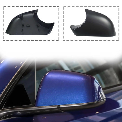 Top Shelf Pair Left And Right Side Door Wing Mirror Lower Cover Holder Tray Rearview Mirror Cap Bottom Trim Drop In Replacement For Tesla Model Y 2020 To 2023 Gloss Black Trim visible from multiple angles