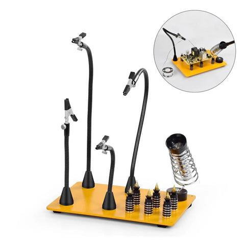 Magnetic Third Hand Soldering Station With 3X LED Magnifying Glass, Adjustable Gooseneck PCB Holder, And Precision Alligator Clips