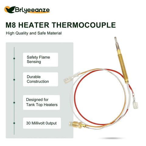 Outdoor Patio Heater Thermocouple Replacement Universal Fit With M8 X 1 Connection Nuts, M6 X 0.75 Threaded Head, two wires