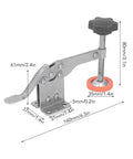 Pro Grade Non Slip Quick Release Toggle Clamp Set For Woodworking Jigs And Fixtures With Rubber Tip dimensions shown