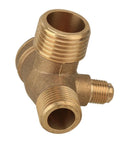 Brass three-port air compressor check valve with G1/8, G3/8 and G1/2 male threads