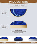 Product size illustration of 2 Pack Monochrome Blue Fluid Swirl Cabinet Pulls With Gold Semicircle Drawer Handles, 3 inch center hole
