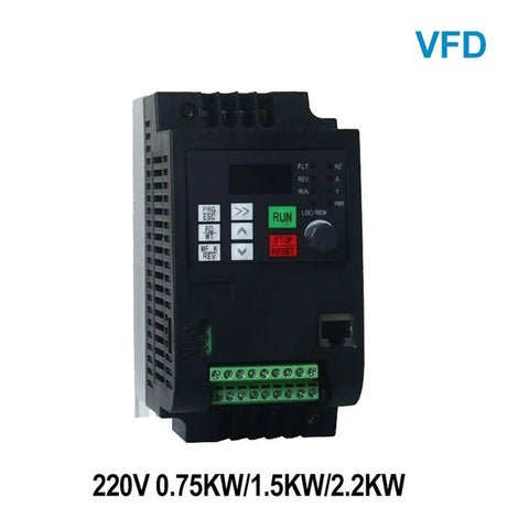 Compact 220V Mini VFD Inverter For Single Phase Motors 2.2KW 1HP Variable Frequency Drive Speed Controller Capacitor Motor Control Easy Install For Home Workshop And DIY Projects, front view 220V 0.75KW/1.5KW/2.2KW model