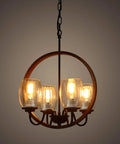 Rectangular Wood And Metal Chandelier With Rustic Kitchen Island Pendant Light, Industrial Vintage Hanging Ceiling Fixture, Black Finish, Three Lights, Adjustable Rods From 9 To 40 Inches